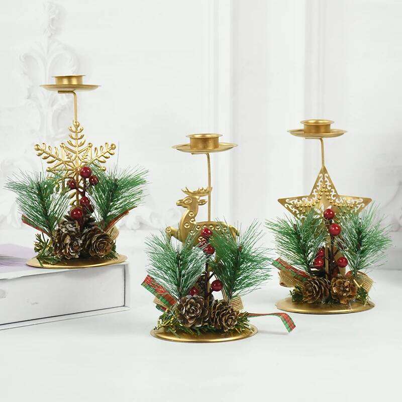 Christmas Golden Wrought Iron Candlestick Santa Claus Snowflake Star Elk Candle Holder Table Ornaments Xmas Decor New Year Gifts H260310