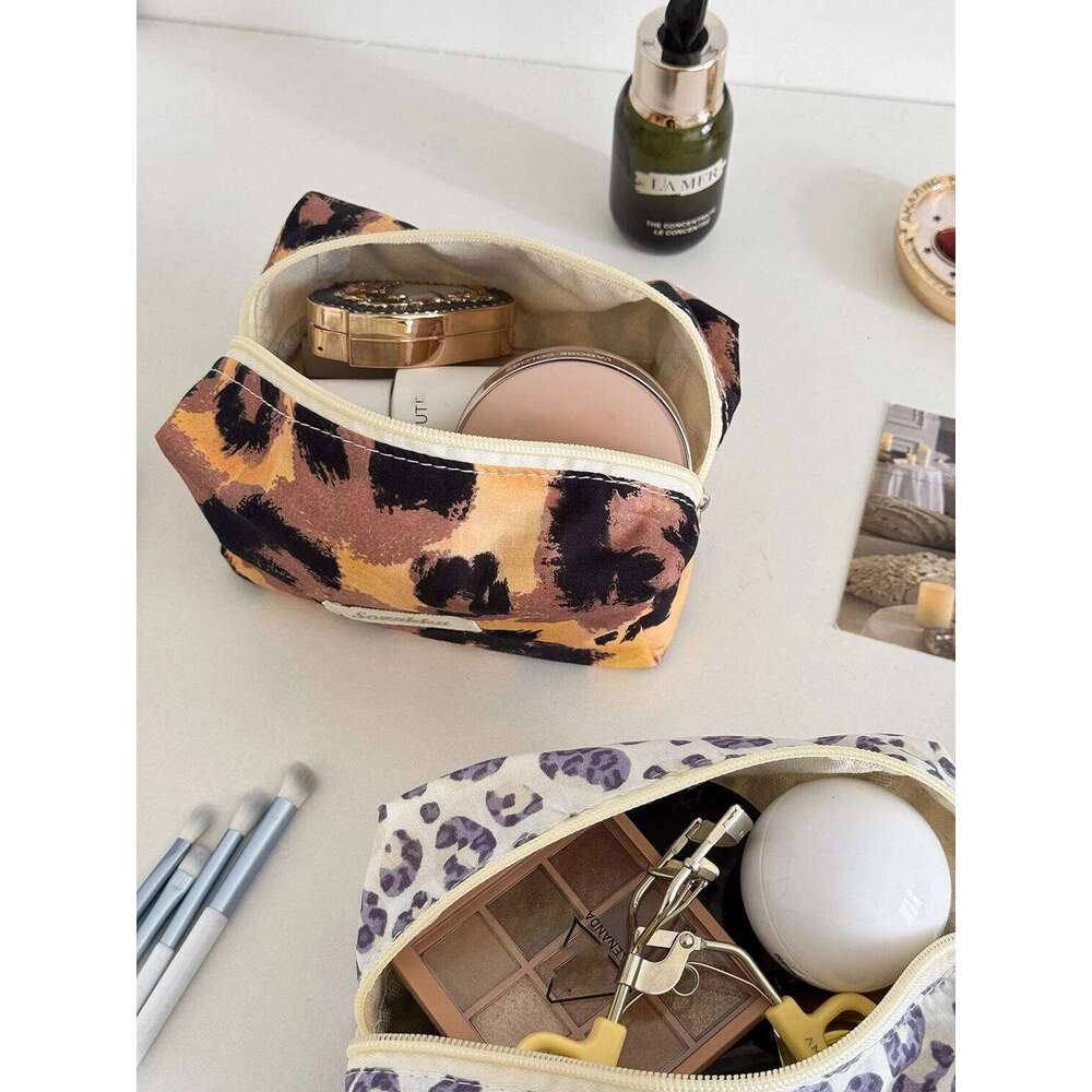 New Fashion Leopard Women Square Cosmetic Portable Travel Makeup Mini Quilted Pouch Handbag Ladies Zipper Bag For Gift XJ260310