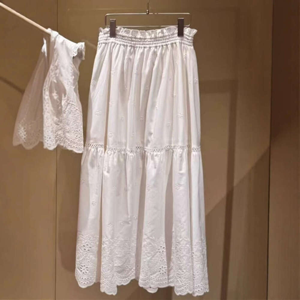 2026 Spring and Summer New Designer Hollow Embroidery Ruffle Sleeve Women's Shirt Skirt Set