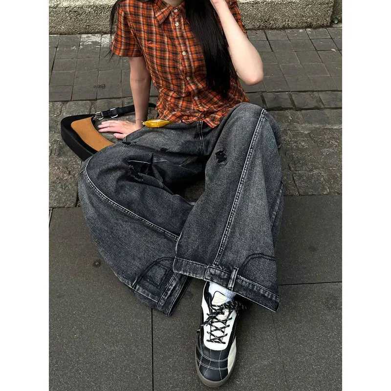 Black Jeans Women Vintage High Waisted Cargo Jeans Straight 2025 Summer Casual Loose Big Size Wide Leg Denim Baggy Pants Y2K M260310
