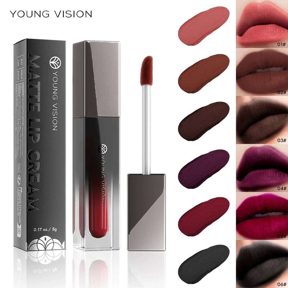 YOUNG VISION Matte Velvet Waterproof Nude Mud-like Texture Finish Latte Coffee Brown Lip Gloss Cosmetics Z260310