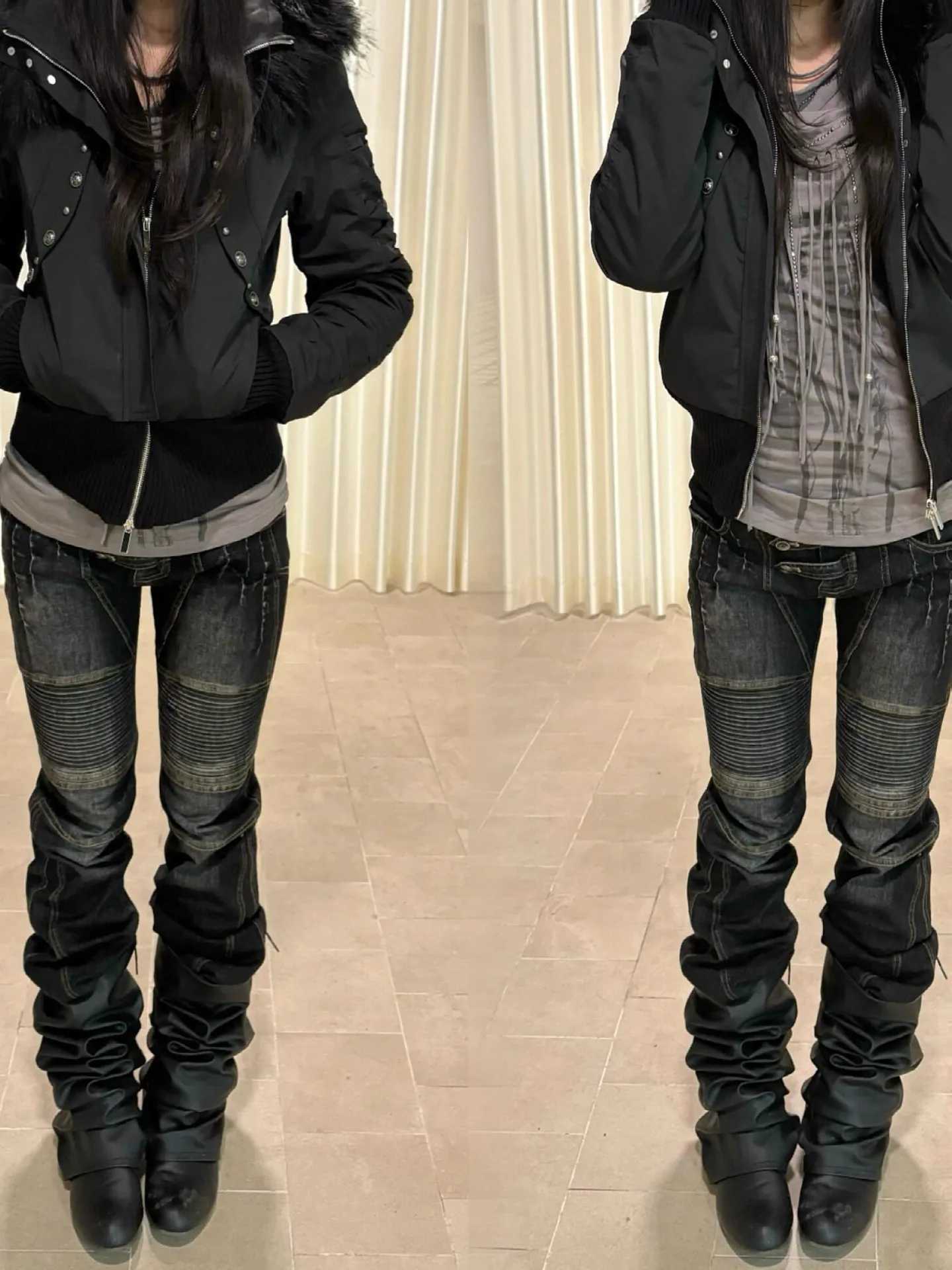 American RETRO Y2k Spicy Vintage Vintage Slightly Flared Jeans Womens Low Waist Motorcycle Style Casual Pants M260310