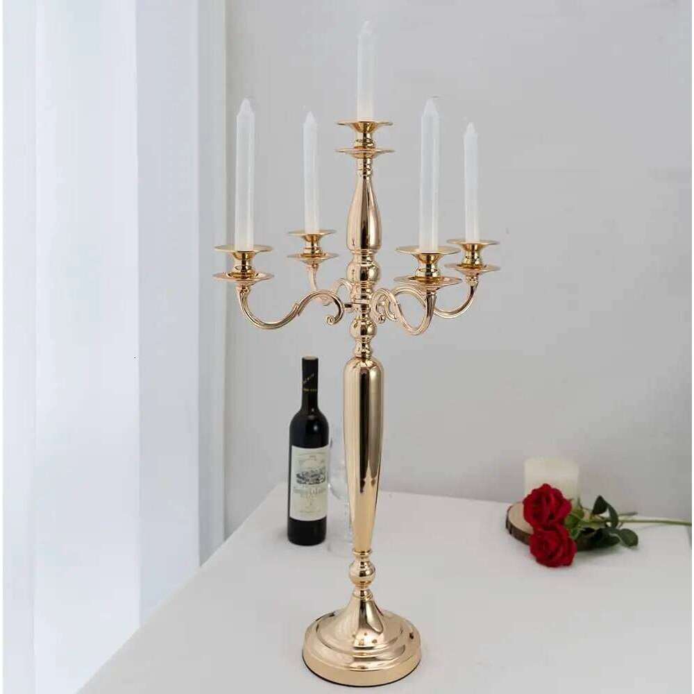 4Pcs 5 Arm Candelabra Candle Table Centerpieces Gold Metal Candlestick Holder for Wedding Decorative28 Inch Tall H260310