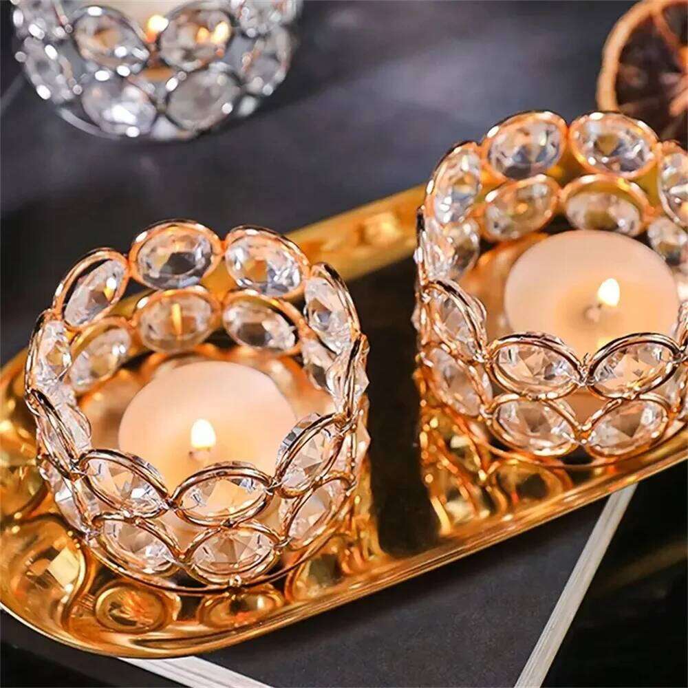 4pcs Silvery Golden Crystal Tealight Candle Holders for Home Table Bedroom Centerpiece Wedding Family Party Decor Creative Gifts H260310