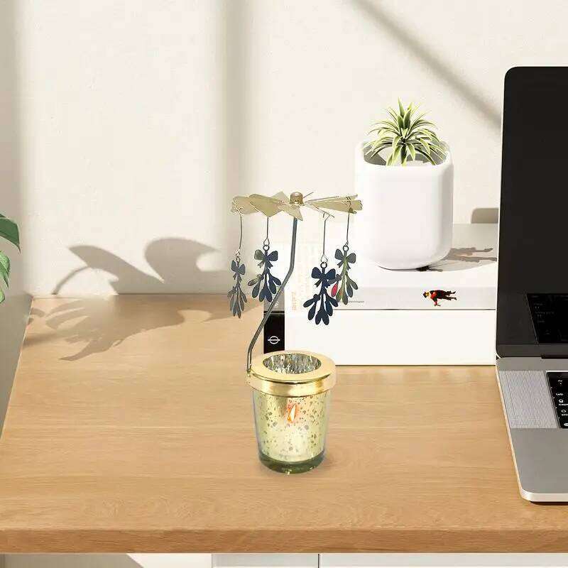 Rotating Candlestick Spinning Aromatherapy Stand Stainless Decorative Carousel Candle Holder For Valentine's Day Elegance H260310