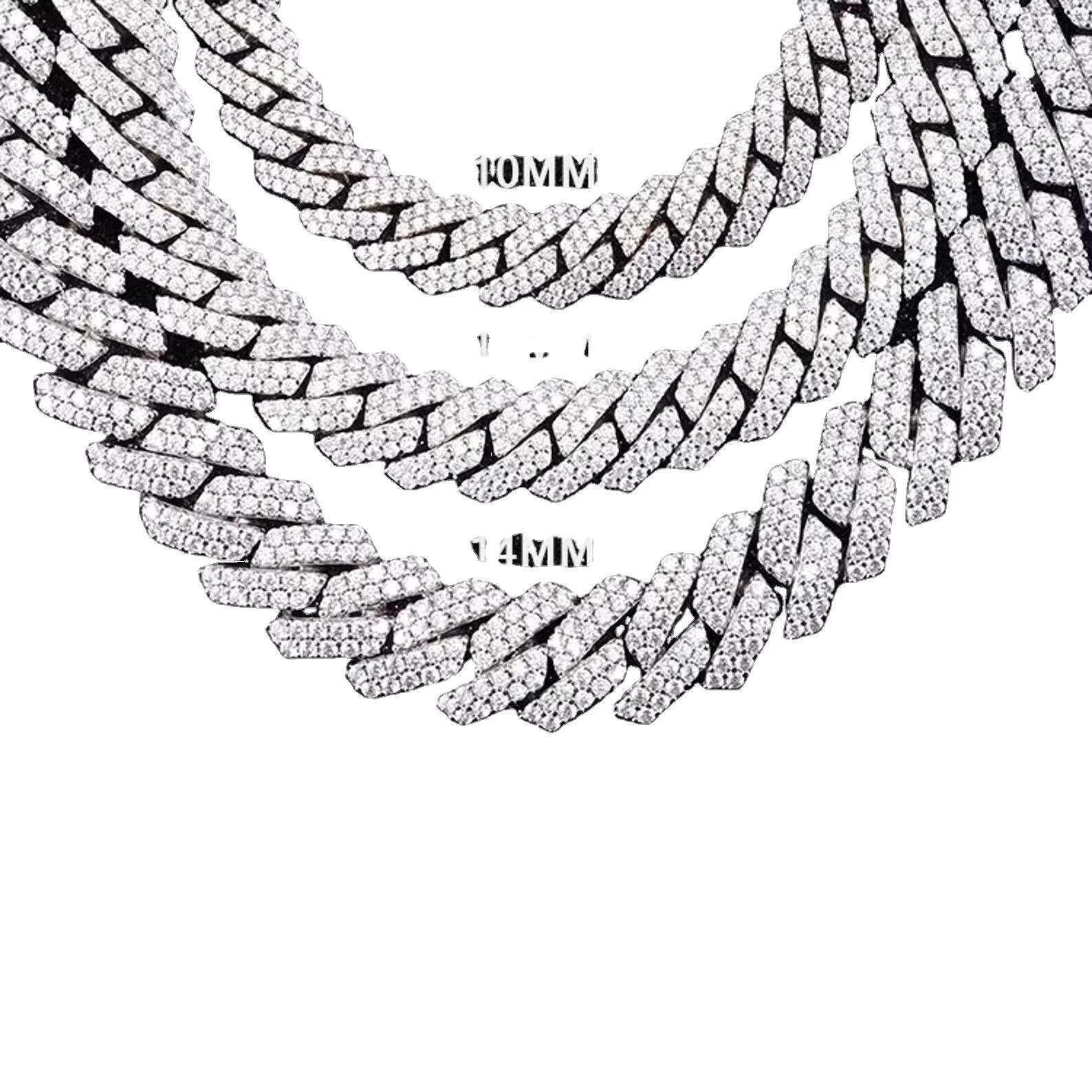 Manufacture Personalized Hip Hop Moissanite Chain 10Mm S925 Silver Cuban Chain for Rapper