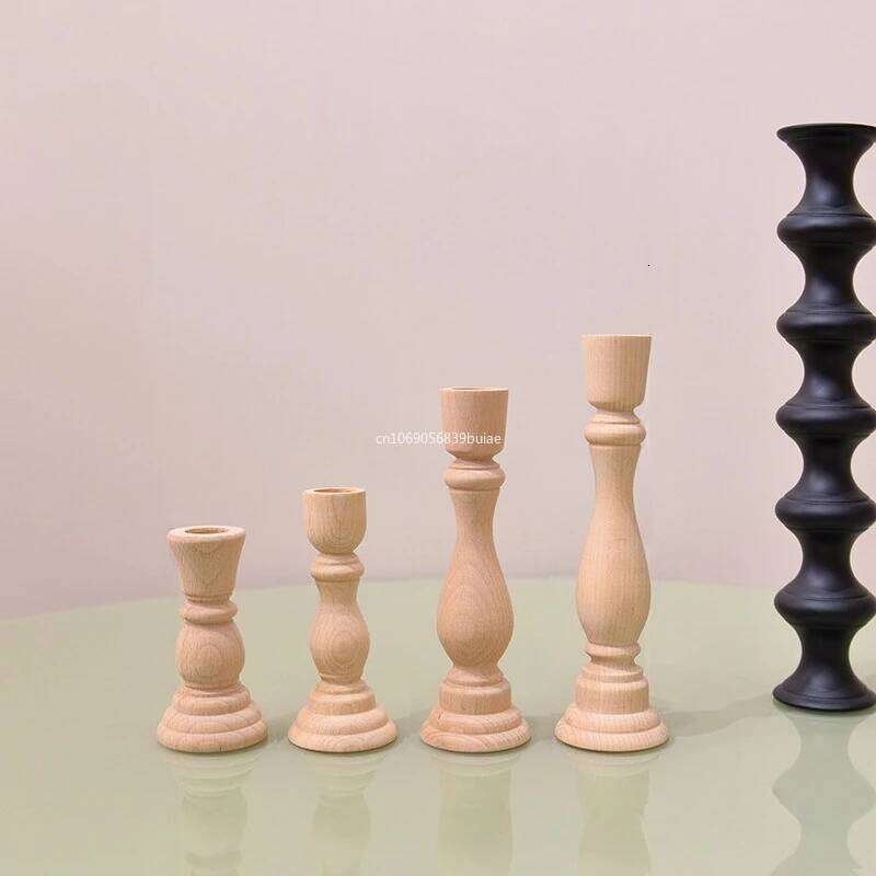 Vintage Unfinished Wood Unpainted Craft Classic Retro Candelabros Stand Candlesticks Candle Holders Home Decor H260310