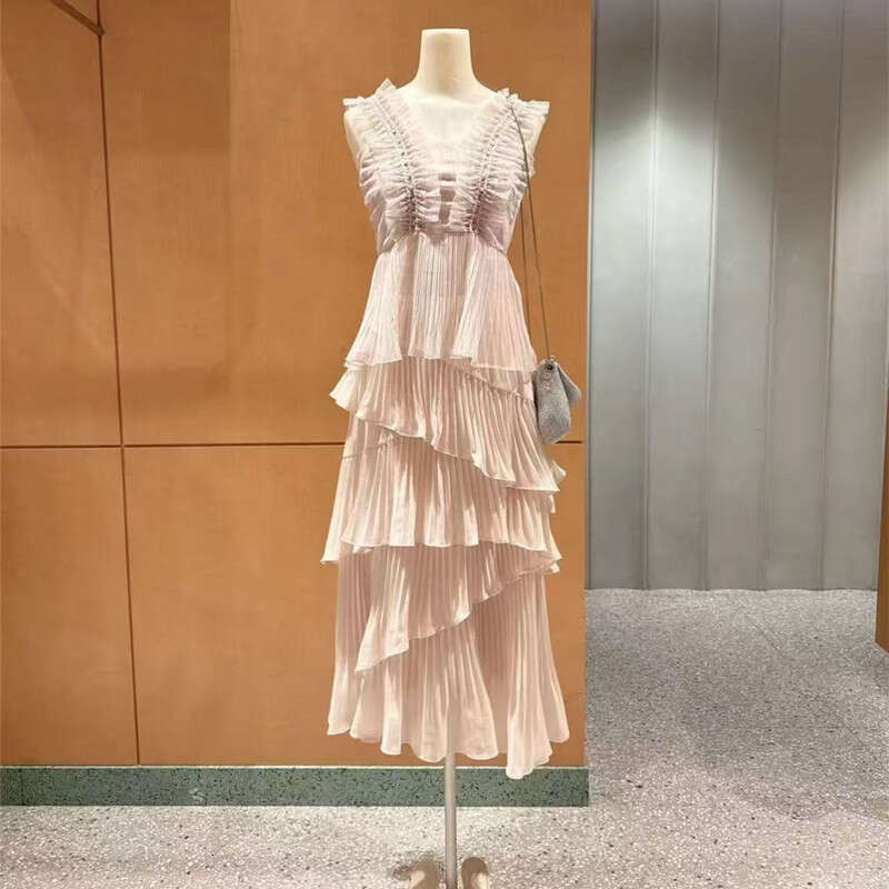 2026 Spring/Summer Women's Designer Sweet Transparent Ruffle Strap Chiffon Top