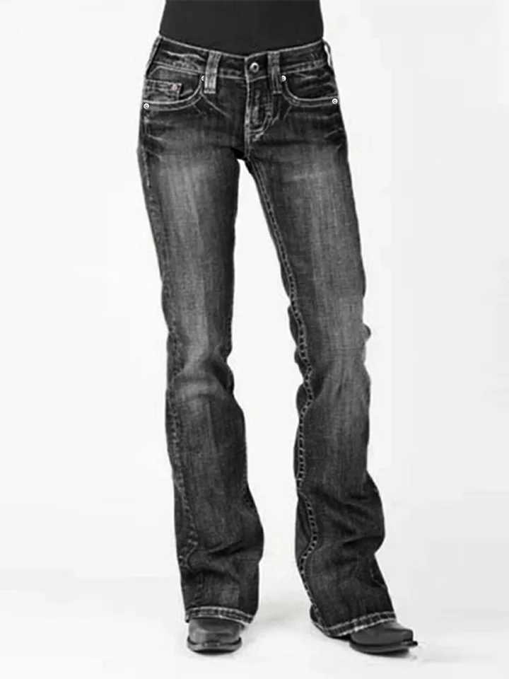 American retro mid waist flared slim fit elastic jeans for women M260310