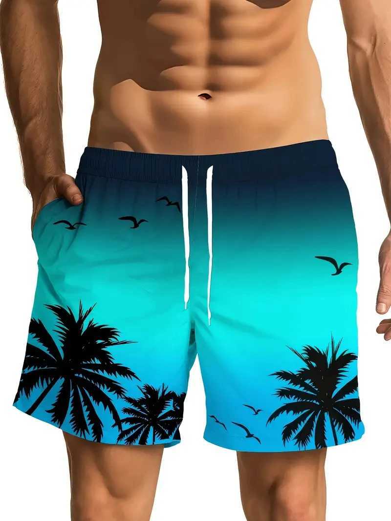 Trendy Palm Tree Pattern Beach Shorts For Men Fashion Summer Holiday Vacation 3D Printed Short Pant Casual Oversized Board Short N260310