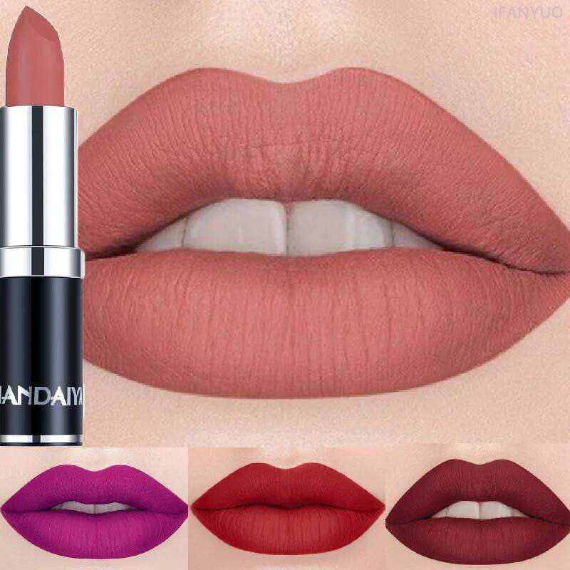 HANDAIYAN 12 Color Velvet Matte Lipstick Sexy Red Pink Tint Non-stick Cup Lip Gloss Moisturizing High Pigment Lips Cosmetics Z260310