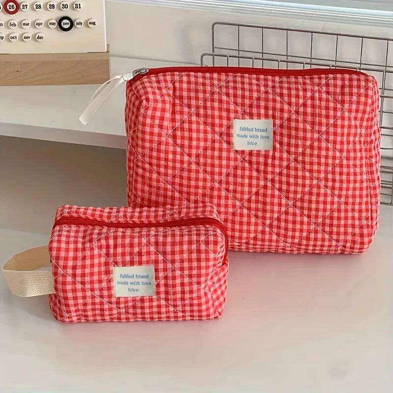 Plaid Makeup Large Capacity Portable Cosmetic For Women Girls Skincare Toiletry Bag Multifunctional Cute Wallet Pouch XJ260310