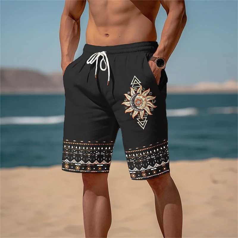 Retro Ethnic Style Graphic Beach Shorts For Men Summer Drawstring Pockets Casual 3D Printed Short Pants Fashion Loose Swim Trunk N260310