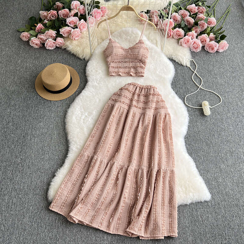 2026 Spring and Summer New Women's Casual Tank Top Short Multi functional Horn Skirt Sweet Two piece Set Fashionable