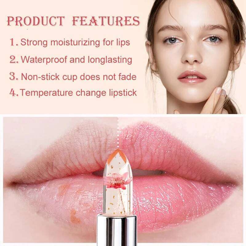 Crystal Flower Jelly Lipstick, Long Lasting Nutritious Balm Lips Moisturizer Temperature Color Change Lip Gloss Z260310