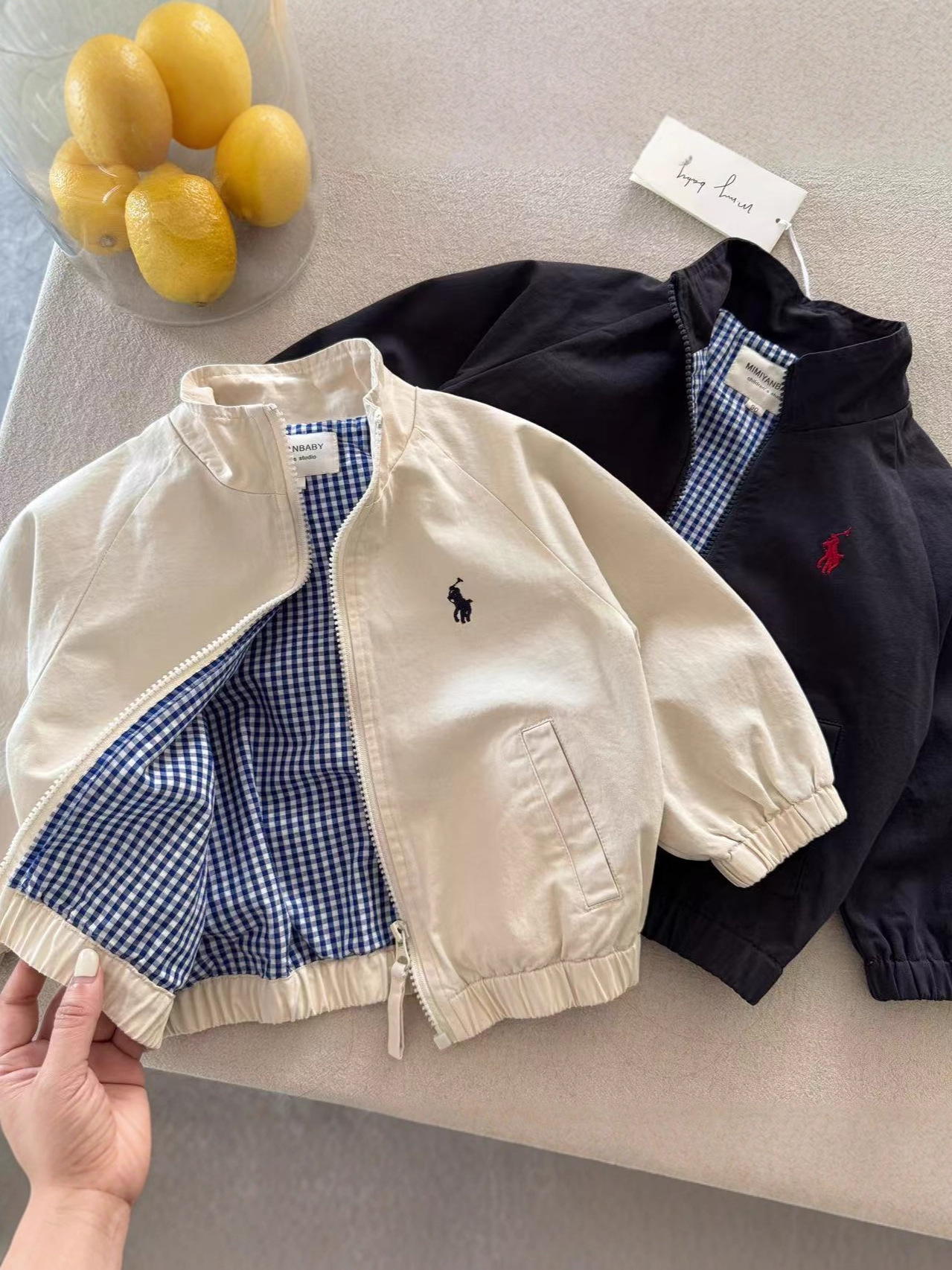 New free shipping designer jackets for kids jackets beige khaki navy blue Fashionable and versatile outdoor casual embroidered jacket