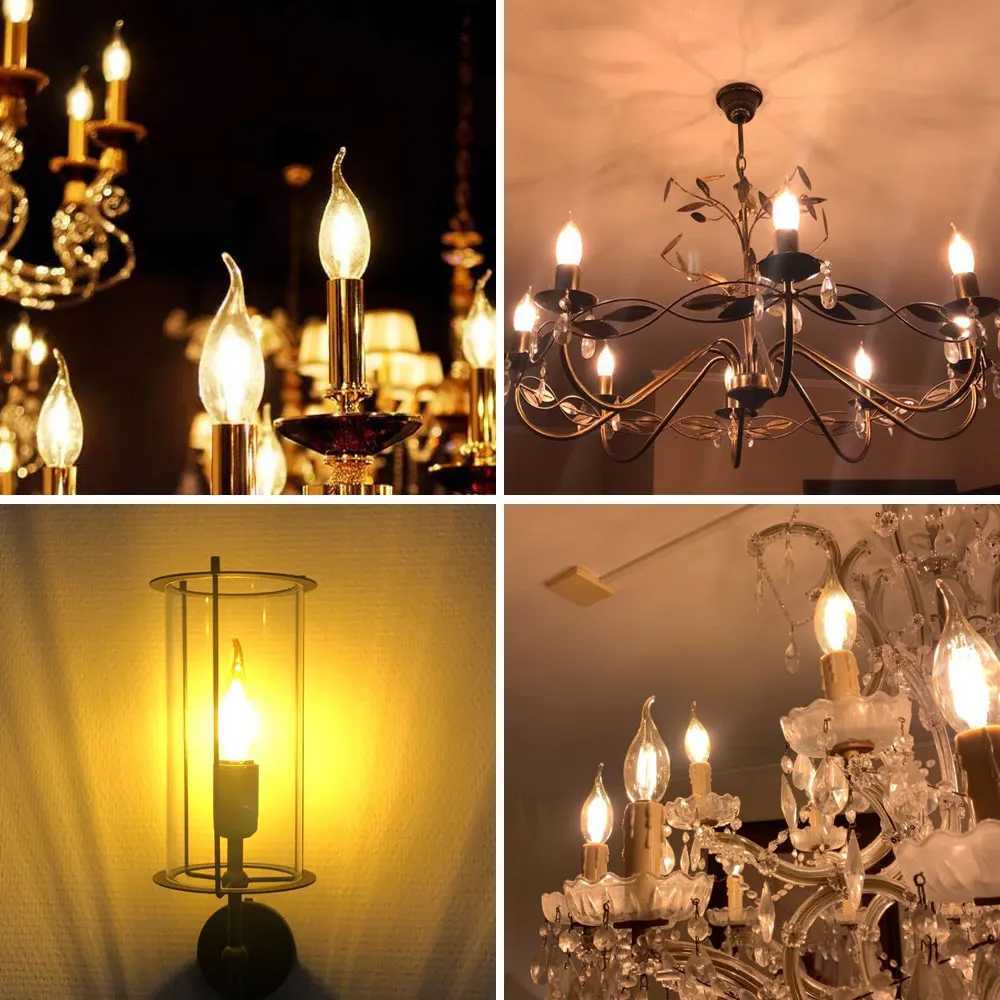 E12 Chandelier Bulb C35 4W 320LM Vintage LED Lamp Clear Amber Glass Flame Tip Candle Light Bulbs for Ceiling Fan Pendant Light H260310