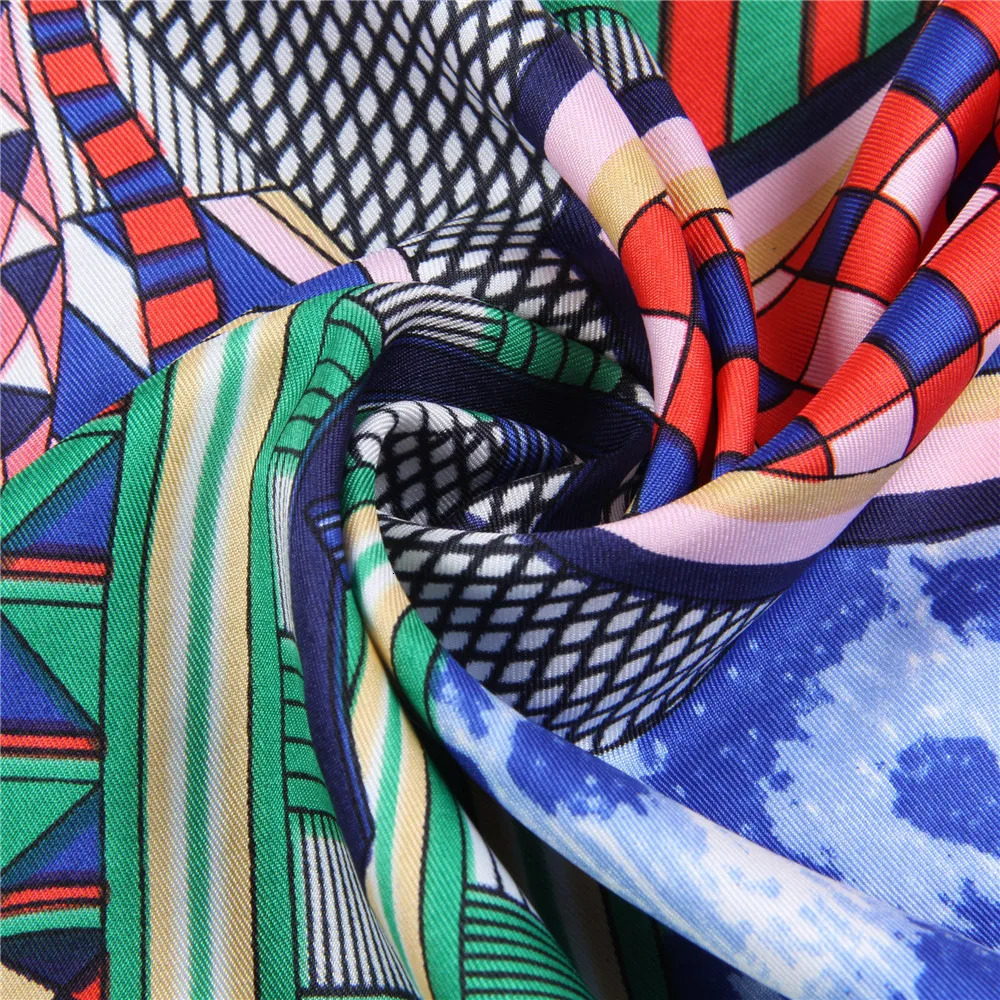 Saddle Print Twill Silk Scarf Women 90CM Square Scarves Wraps Shawl y Hijabs Bandana Handmade Curled Silk Head Scarf 260309