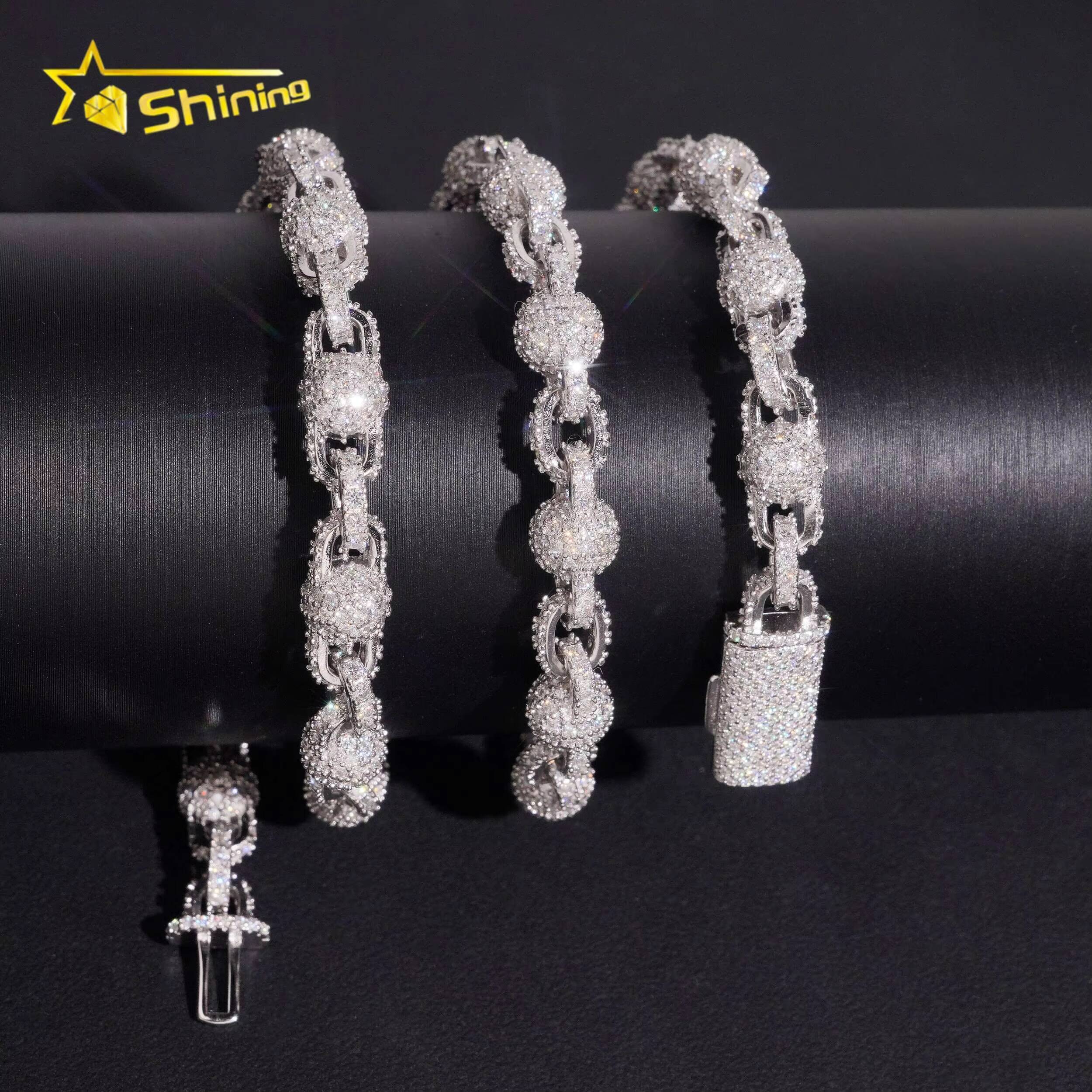Link Chain Beads 8mm Iced Out VVS Moissanite Pass Diamond Test Cuban Link Chain Hip Hop Mens 925 Silver Necklace Jewelry
