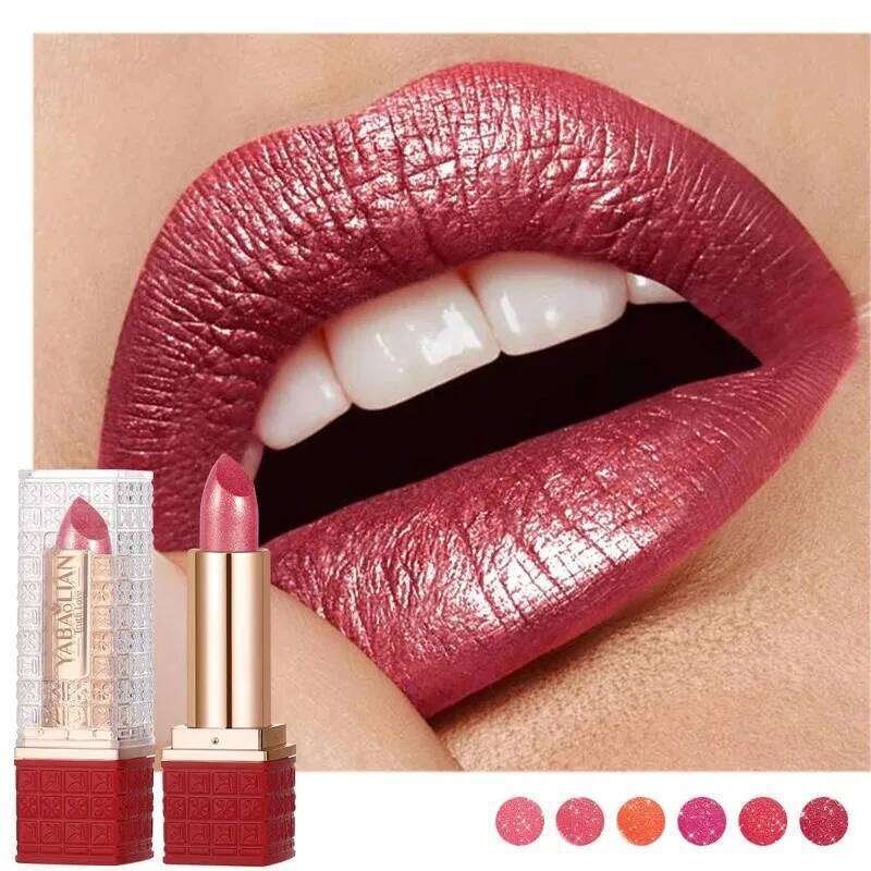 Rose Metallic Lipstick Glitter Lip Glaze Glossy Velvet Texture Durable Lasting Moisturize Make Your Lips Shiny Lipgloss Makeup Z260310