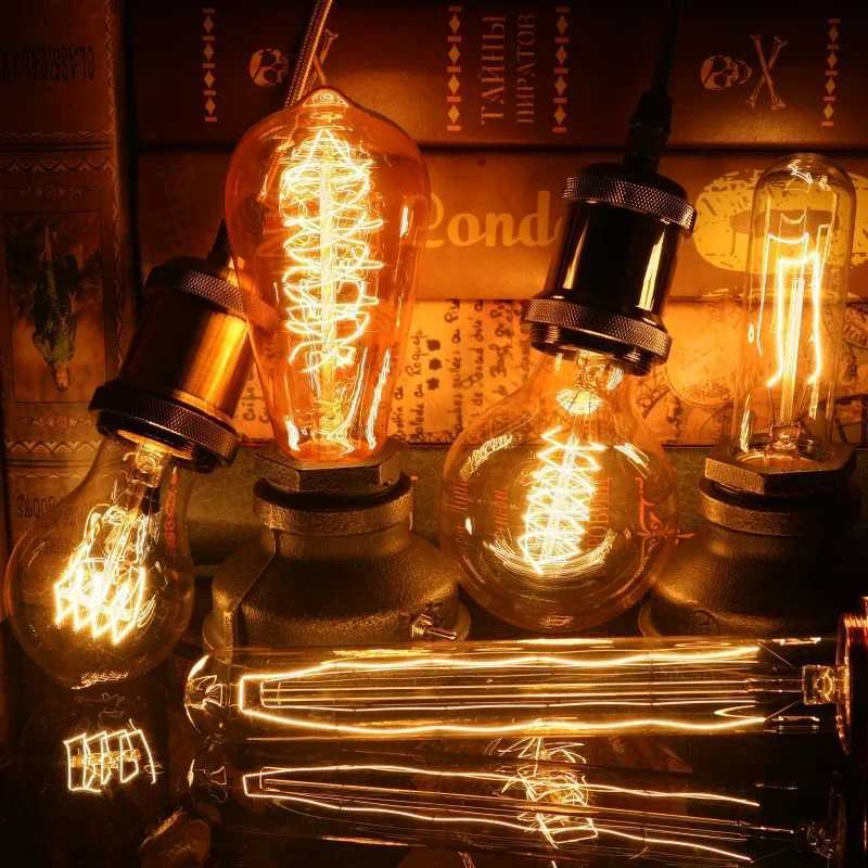 4pcs Retro Edison Bulb E27 220V 40W Light Bulb A60 ST64 T10 T45 T185 G80 G95 Filament Vintage Ampoule Incandescent Spiral Lamp H260310