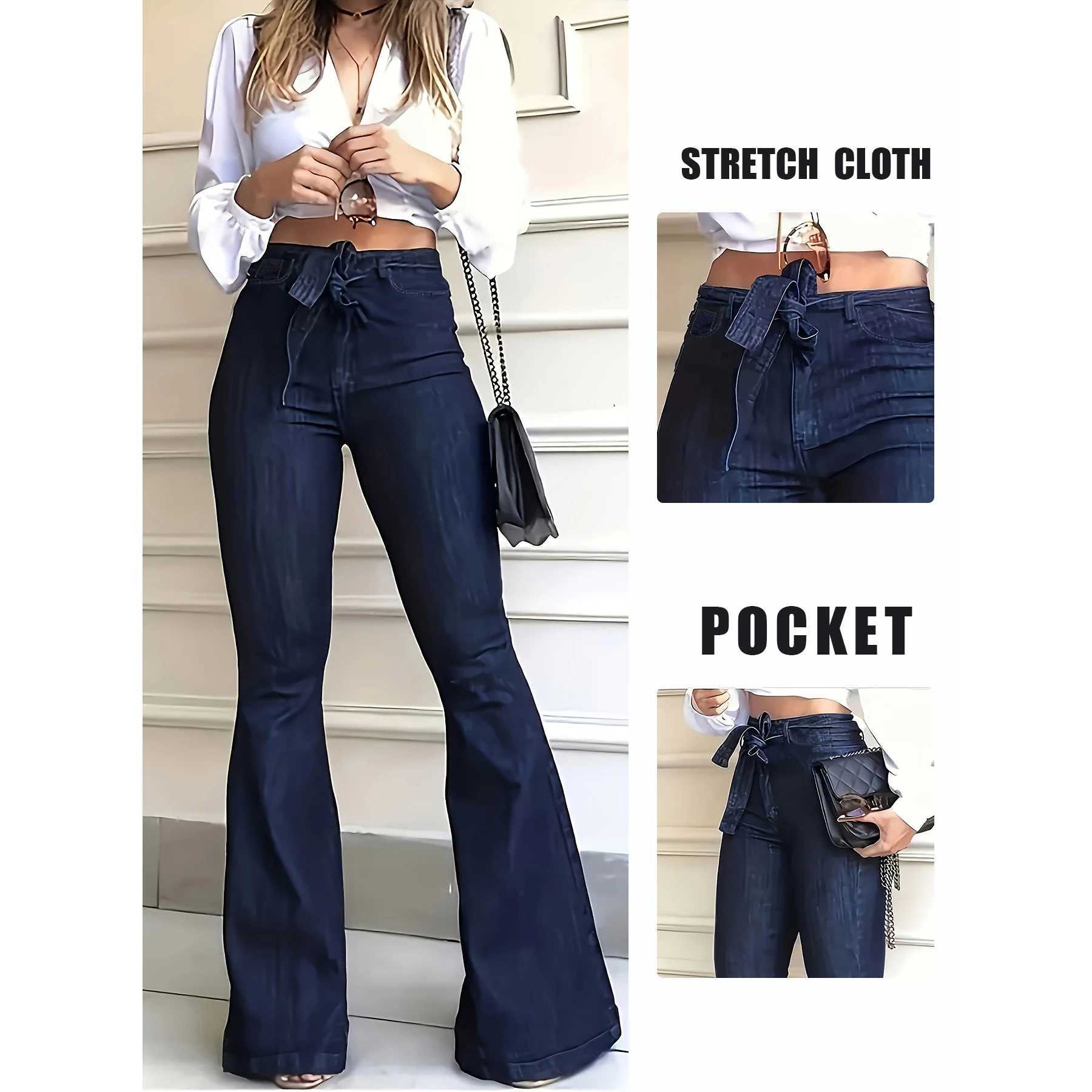 Y2k Jeans Women Jeans Trendy Elastic Waistband Flare Pants Wide Leg Trousers Stylish New Design Casual M260310