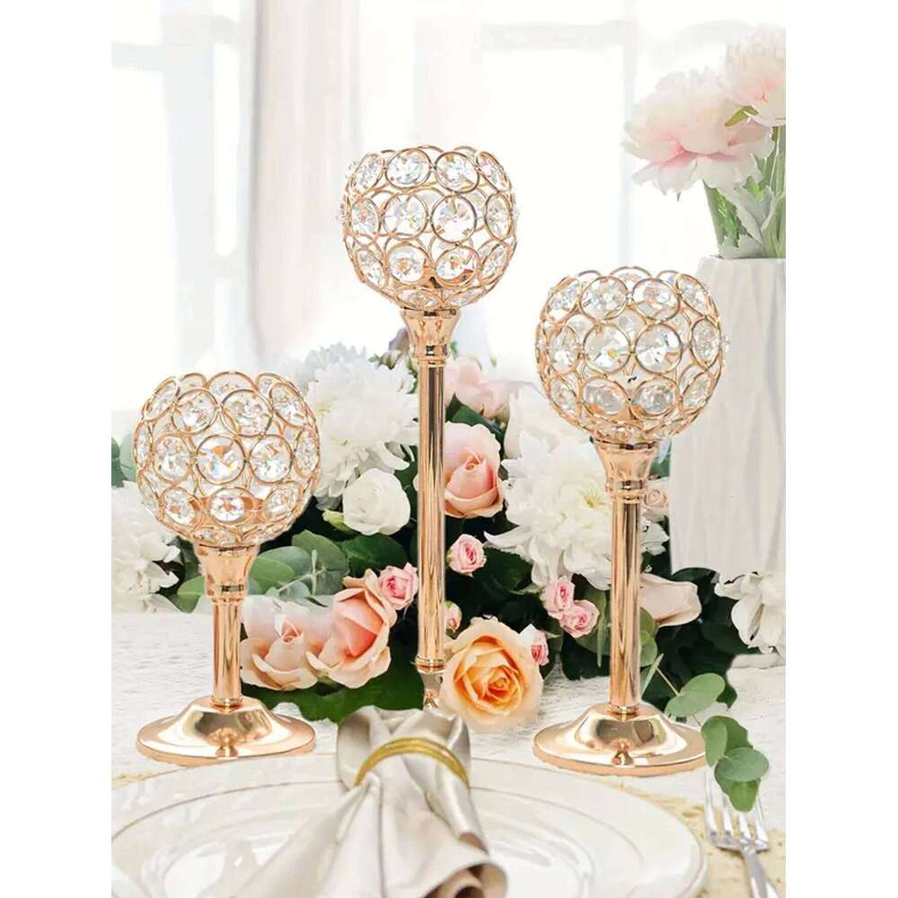 1/3pcs Crystal Holder, Golden Candlestick Decorative Tealight Candle Holder For Wedding/Party/Table Centerpiece Decor H260310