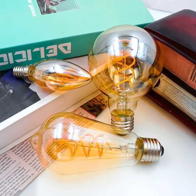 2Pcs LED Edison Light Bulb E14 E27 4W 220V Retro Filament Bulb C35 ST64 G80 G95 G125 Warm Yellow Living Room and Bedroom Light H260310
