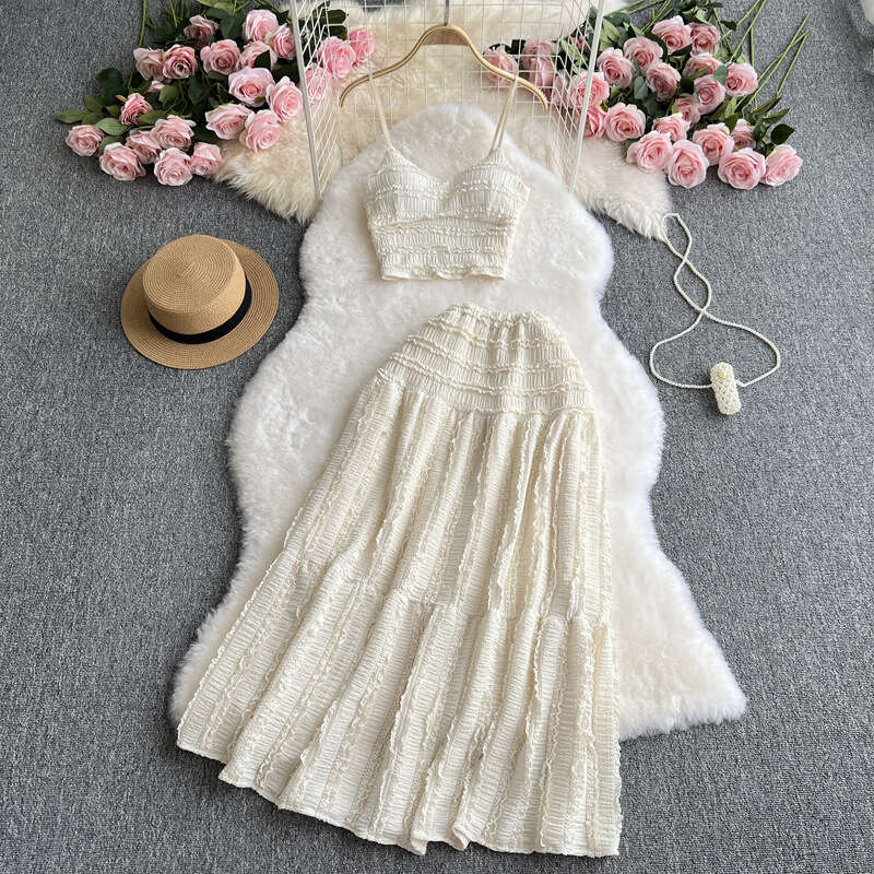 2026 Spring and Summer New Women's Casual Tank Top Short Multi functional Horn Skirt Sweet Two piece Set Fashionable