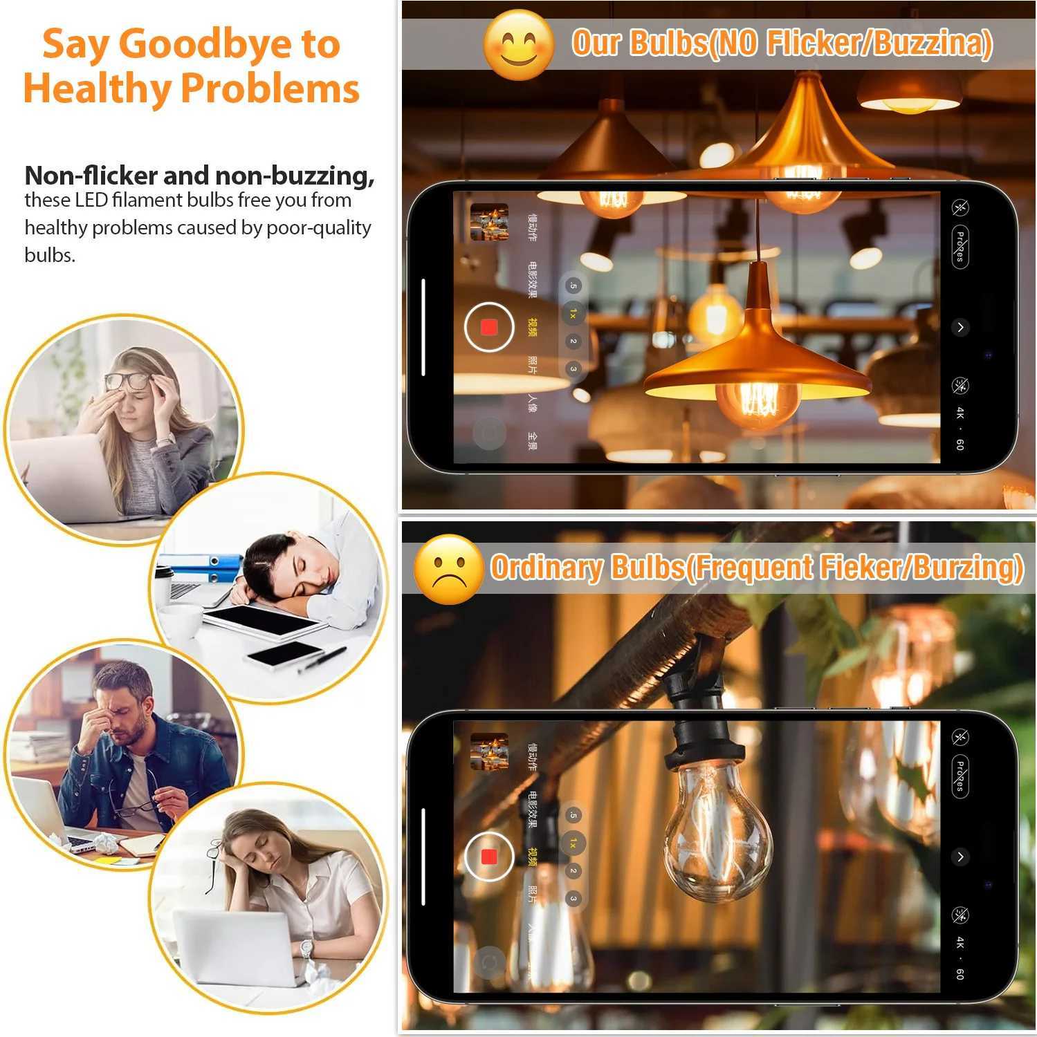 A19 Vintage Edison Bulb 3W LED Antique Filament Light Bulbs 1800K Amber Warm E27 E26 Light Bulbs for Pendant Bedroom Ceiling Fan H260310