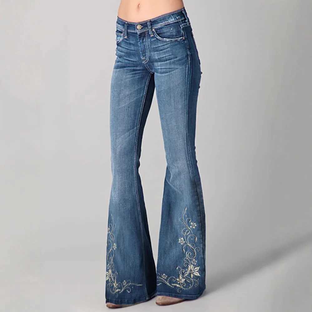 3D Printed Jeans for Womens Flare Denim Pant High Waist Elegant Vintage Casual High Street Slim Pockets Plus Size Womens Jeans M260310