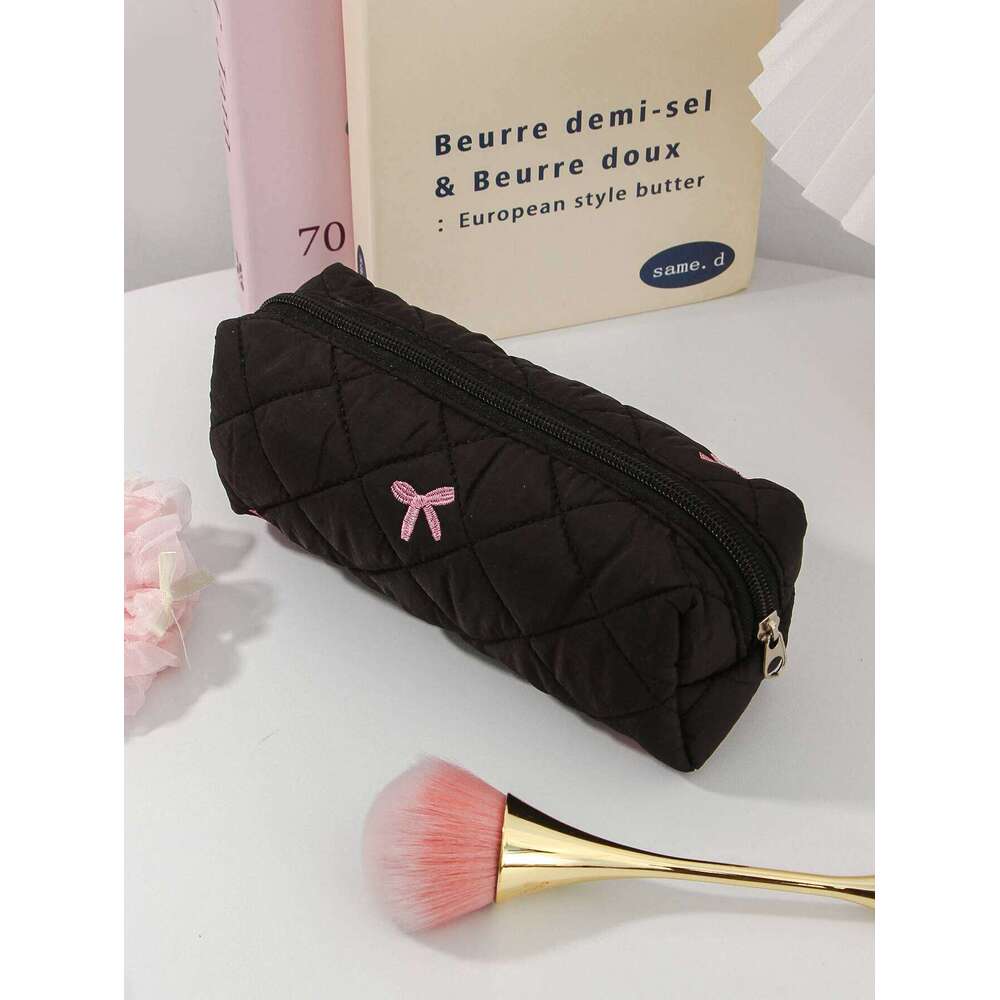 1Pc/Set Women's Bow Embroidered And Quilted Makeup Sets, Cute Macaron Color Large Capacity Cosmetic Bag,Make Up Bag XJ260310
