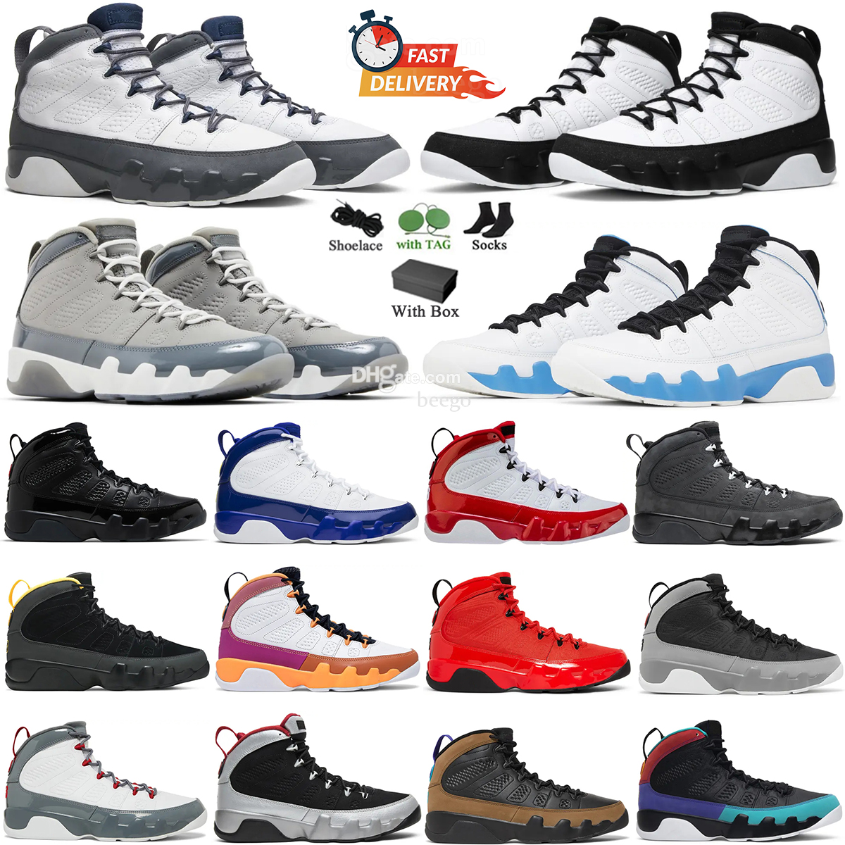 Designer Basketball Shoes For Men Women 9 9s Flint Grey Pack Fire Red University Gold Powder Blue Men Trainers Sneakers Shoe