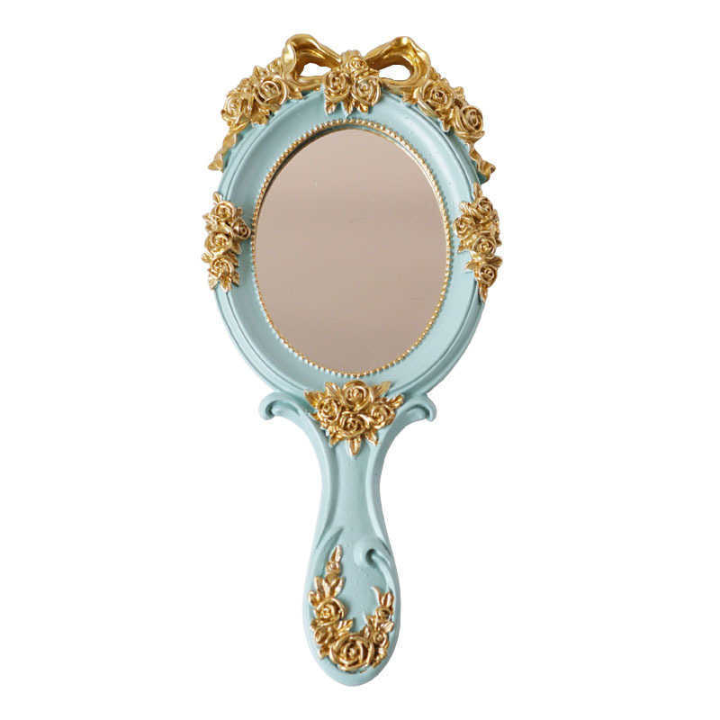 European handle mirror hand-held mirror hand-held mirror oval Hotel photo antique Baroque gold mirror T260310
