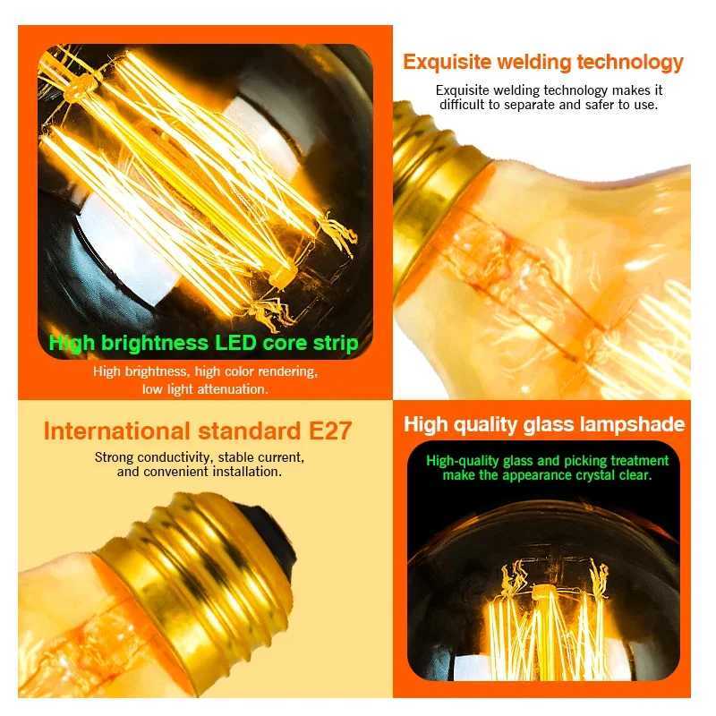 1-4Pcs Edison Bulb E27 220V 40W Retro Vintage Edison Lamp ST64 G80 G95 Incandescent Light Bulb Home Decor Filament Light Bulb H260310
