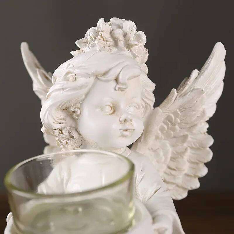European Handmade Resin Candlestick - Distressed Angel Wing Design, Versatile Decor for Multiple Spaces H260310