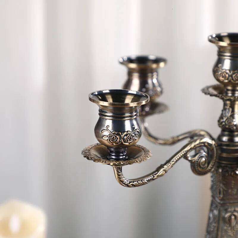 Antique Bronze Metal 5-Arm Stand, Wedding Candelabra, Table Centrepieces, Event Decoration H260310