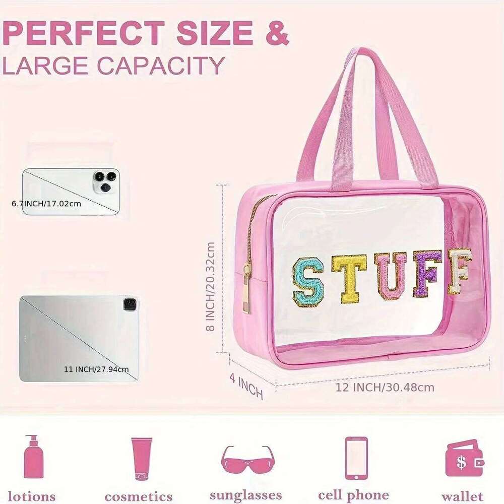 Toiletry Storage Large Capacity Travel Organizers, Chenille Letter Cosmetic Bags, Transparent Makeup Pouches XJ260310
