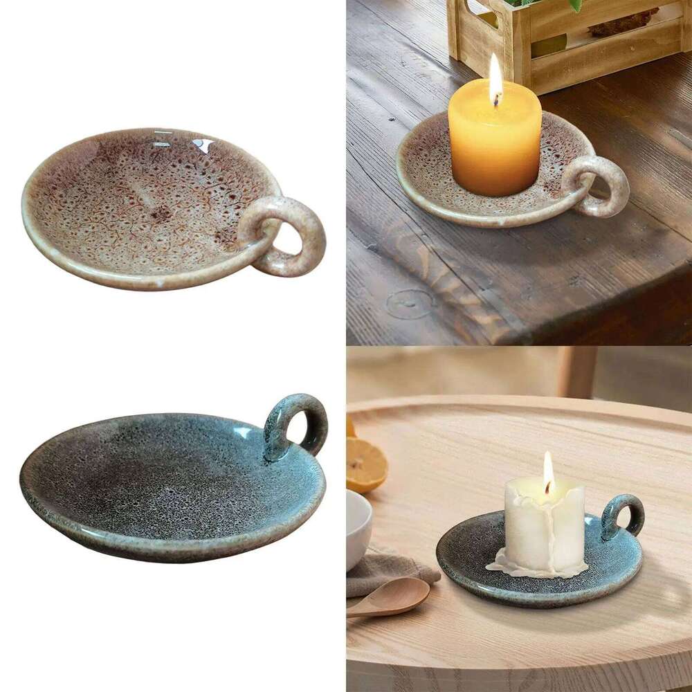 Ceramic Plate with Handle Candle Holder Candlestick Centerpiece for Christmas Party Festival Mantle Home Dining Room H260310