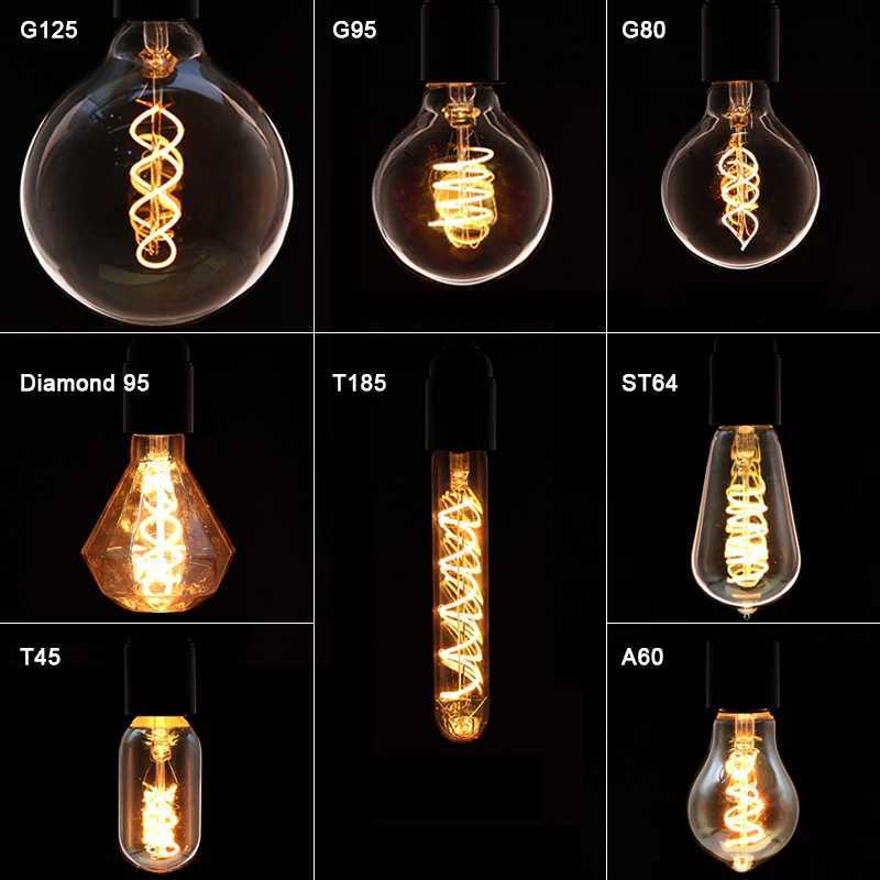 E14 E27 Retro LED Spiral Filament Light Bulb 4W Warm Yellow 220V C35 A60 T45 ST64 T185 T225 G80 G95 G125 Vintage Edison Lamp H2603101