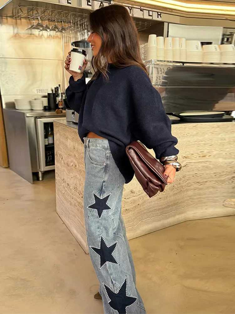 Diamond Decoration Jeans Women Five Pointed Star Straight Womens Pants Retro Baggy Fashion Street Denim Jeans Trousers LadiesT260310