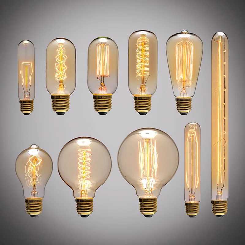 E27 Edison Tungsten Filament Bulb vertical filament 220V T225 T185 T45 T30 T10 ST64 G80 G125 Ampoule Vintage Bulb Filament Light H260310