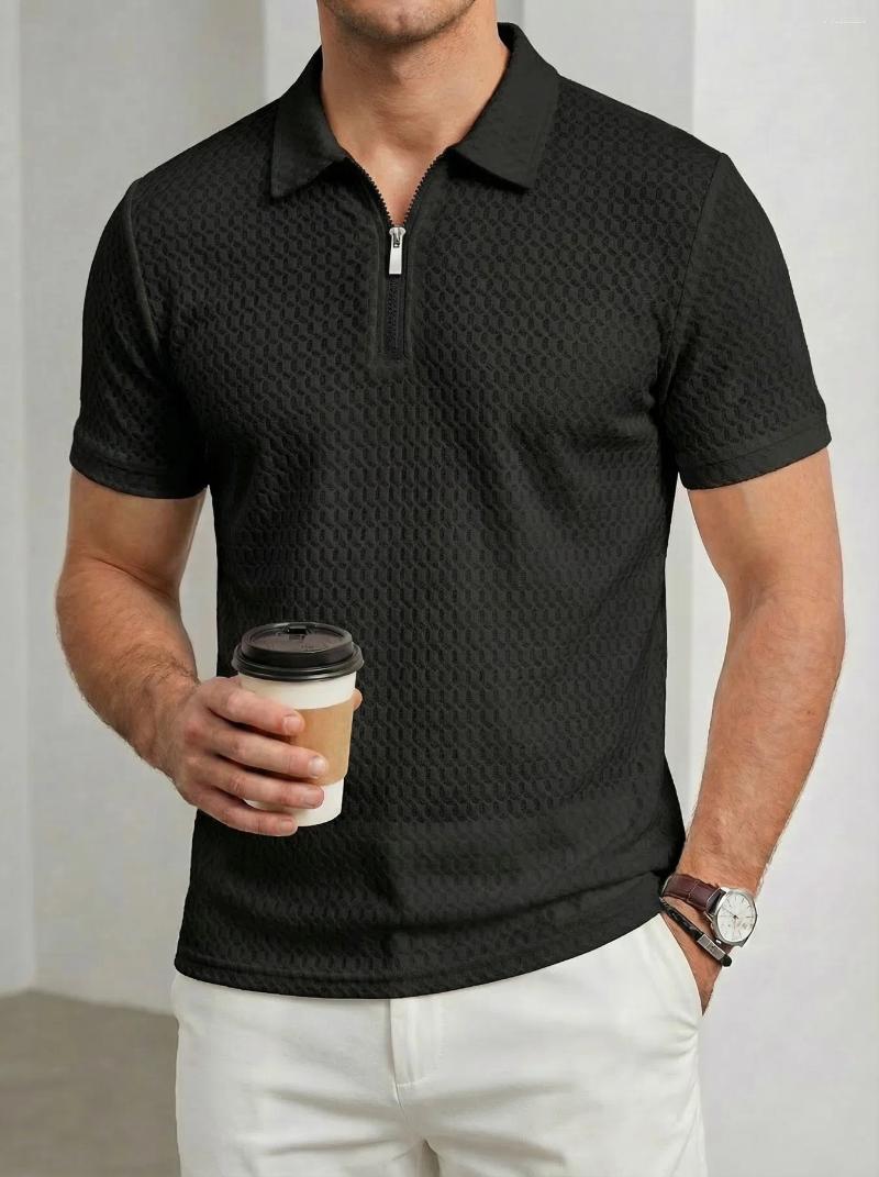 Men's Polos Casual POLO Shirt 2026 Summer Short Sleeve Sports Half Zipper Top Fashionable Solid Color Lapel Waffle T-shirt