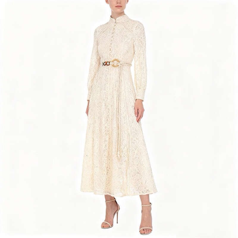 2026 Spring and Summer European and American Fashion Elegant Simple Solid Color Hollow Lace Goddess Long Skirt