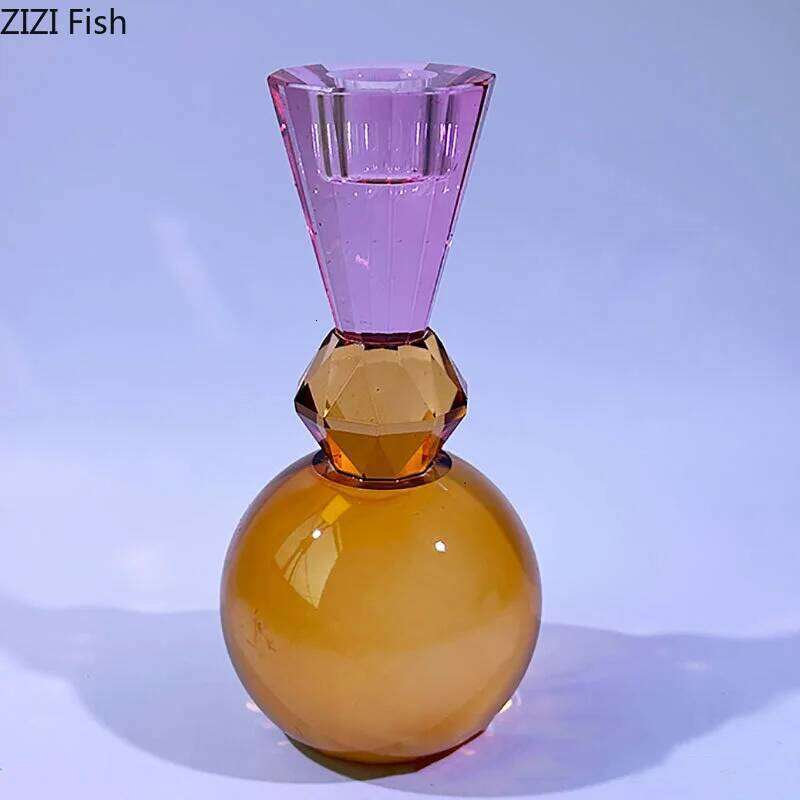 Colorful Crystal Holders Desk Decoration Romantic Candlestick Wax Melt Burner Transparent Candle Stand Modern Home Decor H260310