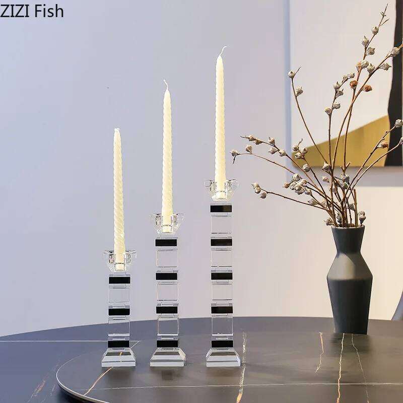 Crystal Glass Candlestick Decorative Holder Romantic Candlelight Dinner Prop Candle Rack Candles Stand Ornament H260310