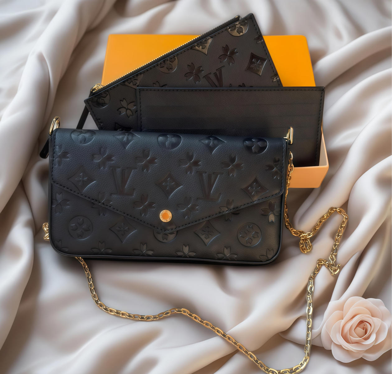 Top 3pcs set Women Classic Luxury designer handbag Pochette Felicie Bag Genuine Leather Shoulder Clutch Tote Messenger Purse Crossbody Bag