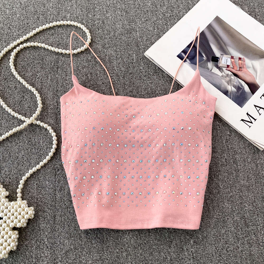 Rhine stone decorative vest with chest cushion, beautiful back, women's coat, pure desire, backless, slim fit, short bottom layer