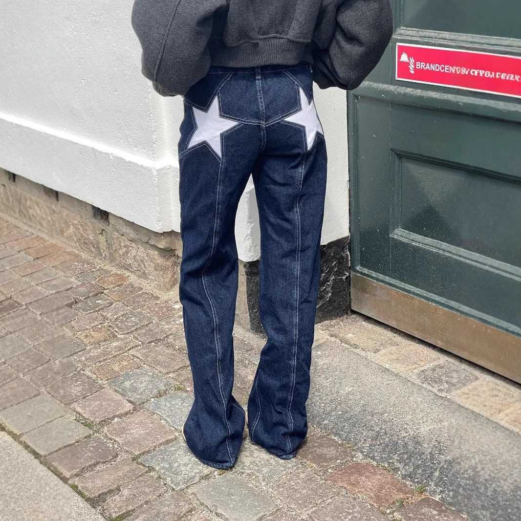 Women Fashion Jeans Y2K Star Pattern Loose Denim Pants Spring Fall Casual Low Waist Trousers Wide Leg PantsT260310