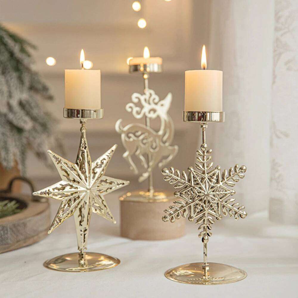 Snowflake Tree Candle Metal Gold Christmas Decorations Votive Candlestick Holders for Home Wedding Party Table Decor H260310